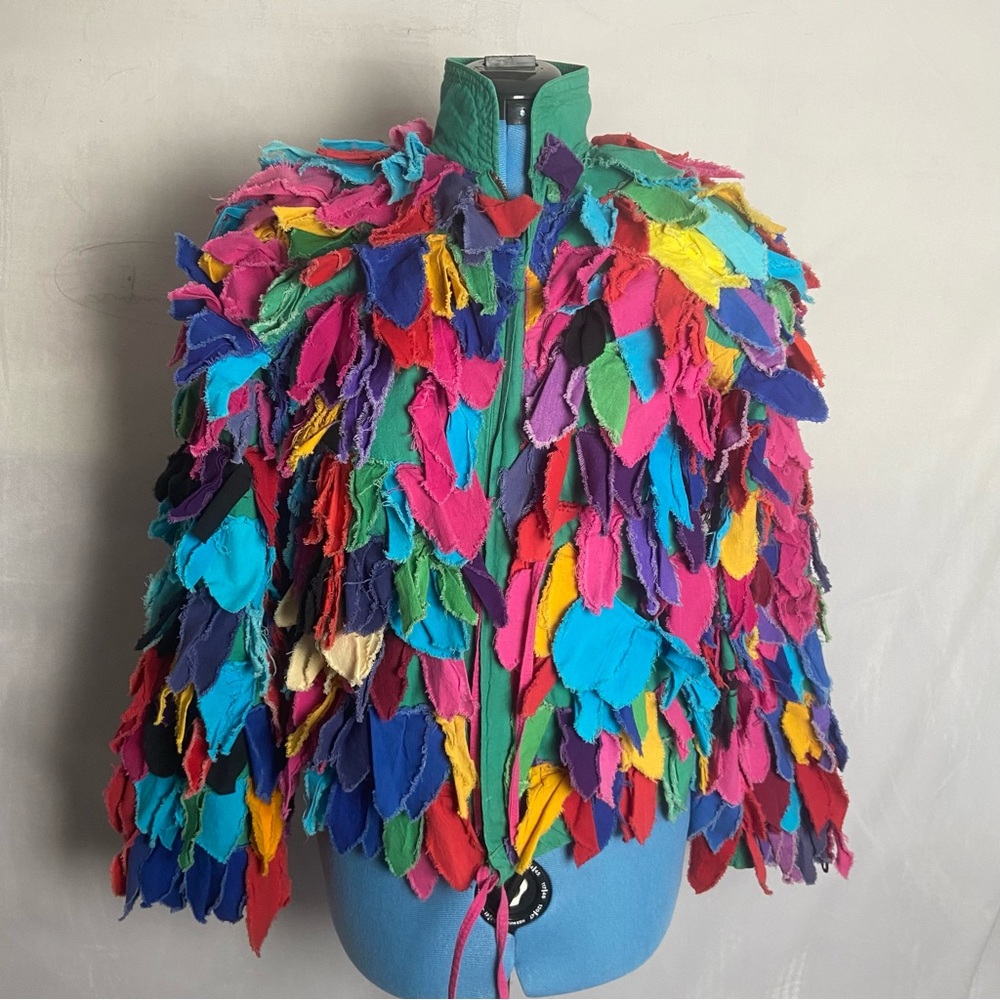 JAKPAC! 
Multicolor Appliqué Fringe Tie-Front cotton Jacket